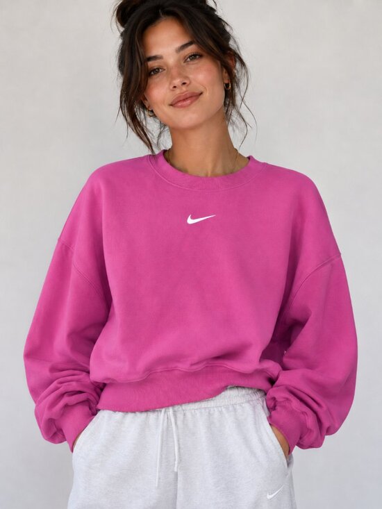 Nike Tops - Nike Phoenix Fleece Women's Pink Crewneck Oversized Cropped Sweatshirt Sz M